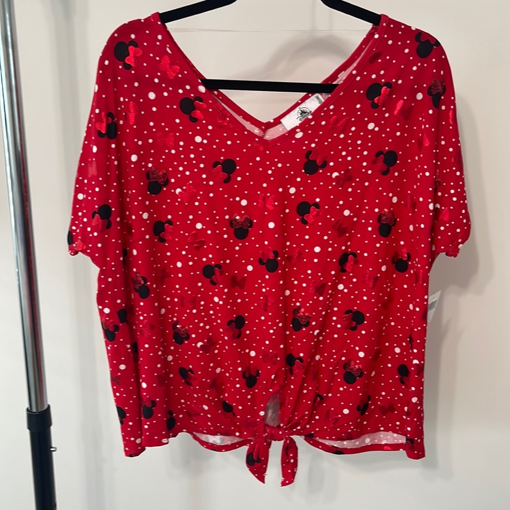 Disney Parks NWT Minnie Mouse Short Sleeve Tie Top Sz XL